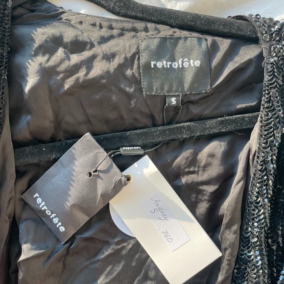 Retrofete Audrey Robe Dress Shiny Black Blue Sequins Wrap Style Midi Dress - Picture 3 of 16